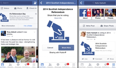 Facebook to introduce Scottish indyref &#039;I&#039;m a voter&#039; button on referendum morning as it reaches 10m posts on the vote