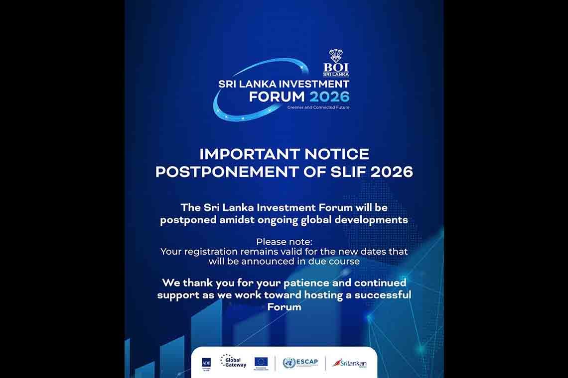 Postponement of Sri Lanka Investment Forum 2026