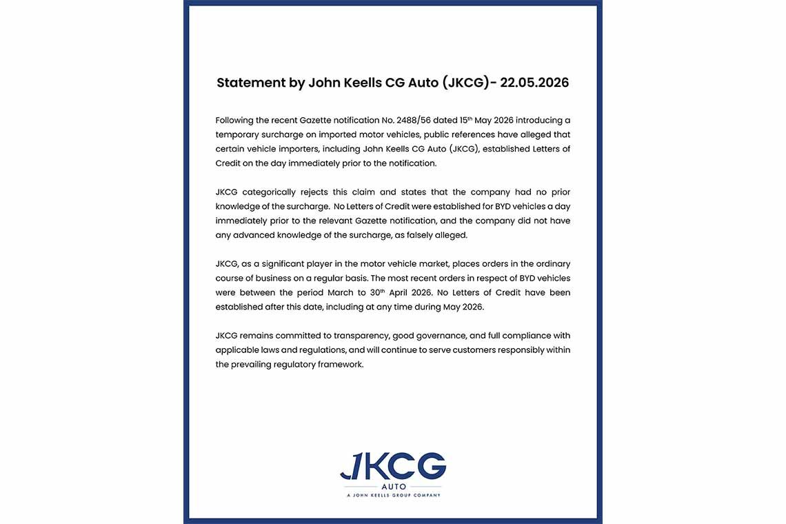 Statement by John Keells CG Auto JKCG 22.05.2026