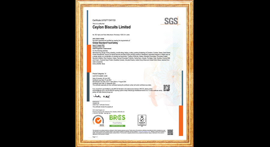CBL Munchee achieves coveted recognition as the first South Asian Biscuit Manufacturer with BRC AA Certification