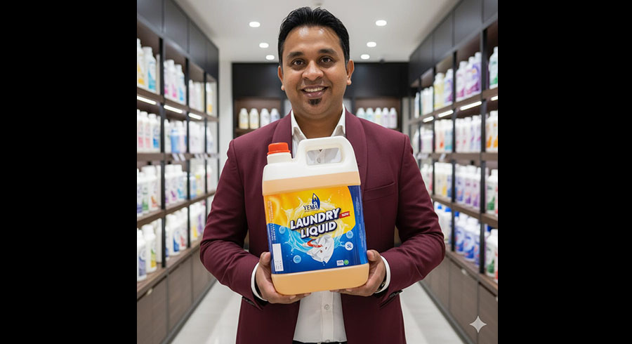 Ajantha Thanthulage Managing Director of Yema Marketing introduces new laundry liquid to hotels