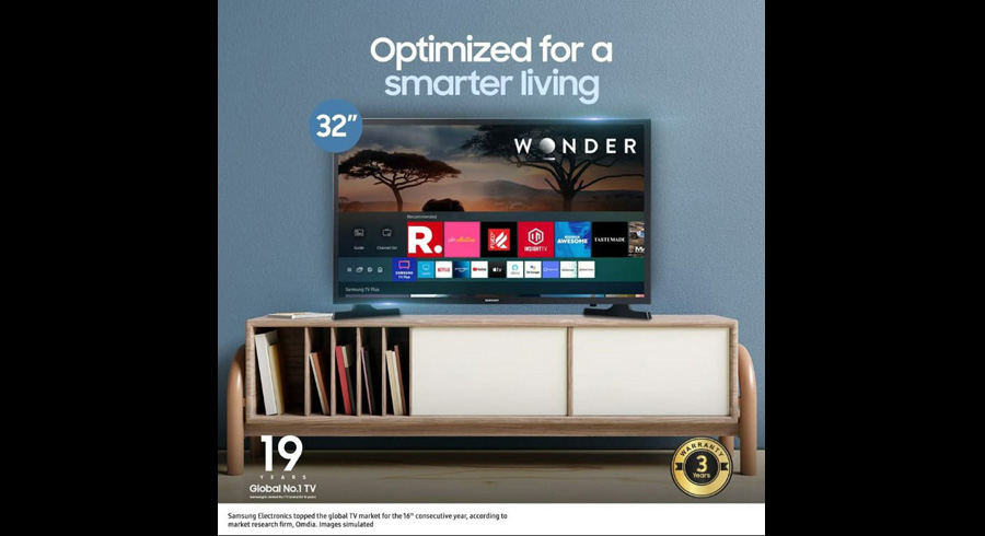 Bring home Samsung s 32 inch HD Smart TV with a slim look display for an undisrupted content viewing experience