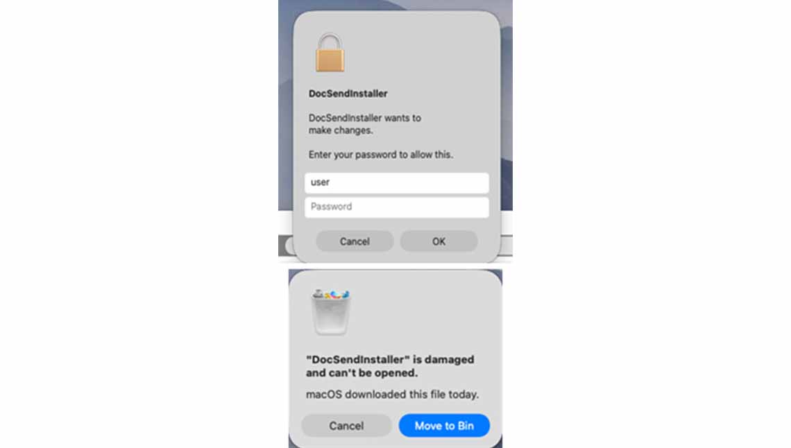 Fake notifications used by the infostealer